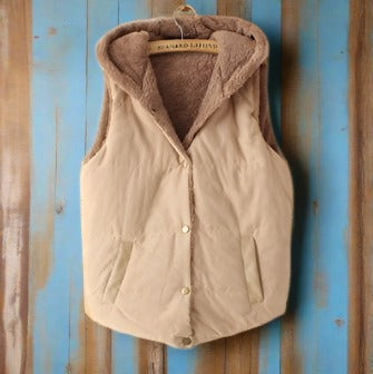 khaki hooded vest with flocking