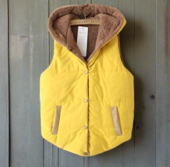 yellow hooded flocked vest jacket