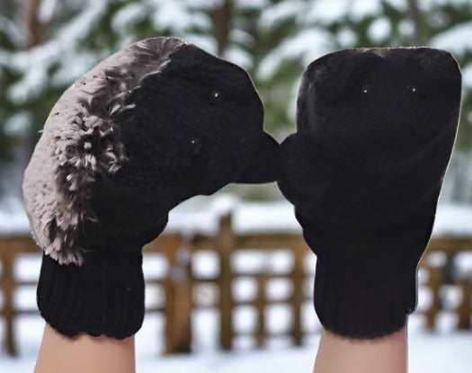 Black and grey hedgehog mittens