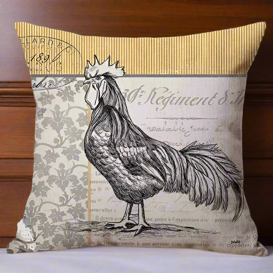 Vintage-style Farm Poster Stamped Design Rooster Print Square Throw Pillow Case