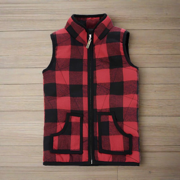 child's red plaid quilted vest