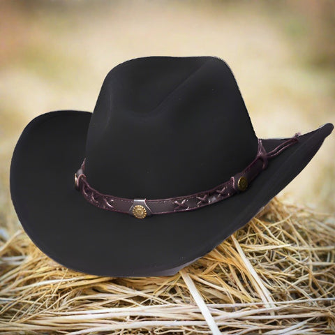 Dakota Classic Black Wool Felt Western Hat on Hay