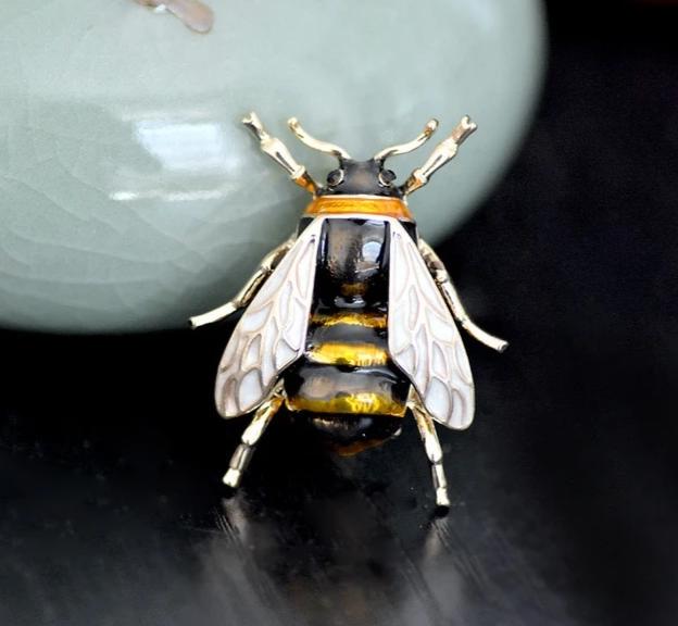 shiny enamel bee yellow and black pin