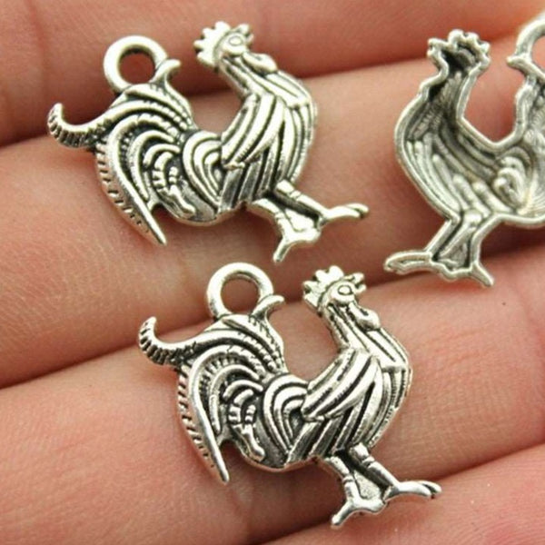 Rooster Metal Charms 5 in Package