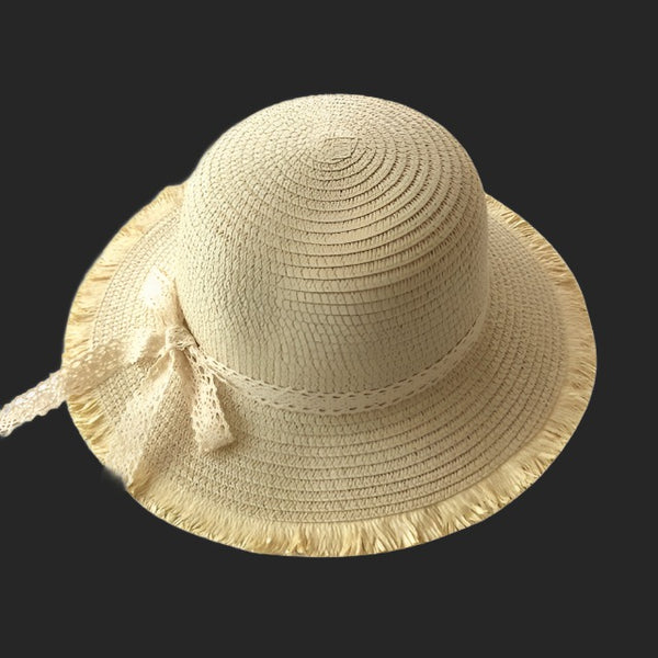straw hat with lace detail for infant