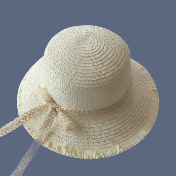White straw hat with straight brim for baby