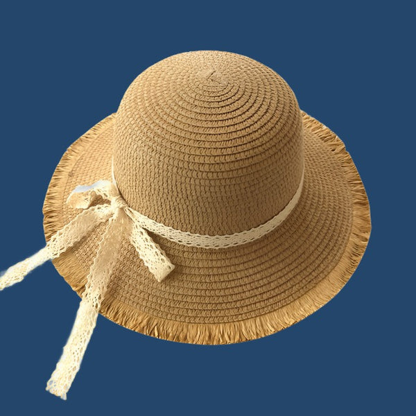 straw hat with lace accent for toddler